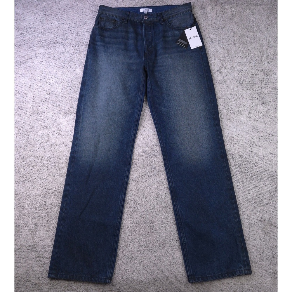 RE/DONE Jeans Womens 27 33x34 Loose Long Baggy Straight Distressed Midnight NWT